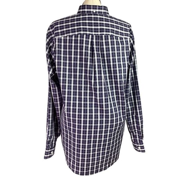 Duluth Trading Co Shirt Mens L Tall Blue Plaid Magnet Wrinkle Fighter Magnaready - Picture 6 of 9